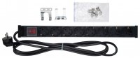 Hyperline 459583 SHZ19-8SH-S-2.5EU Блок розеток для 19" шкафов, горизонтальный, 8 розеток Schuko