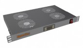Hyperline Модуль вентиляторный 19", 1U, глубиной 290мм, с термостатом и 4-я вентиляторами, номинальная мощность 70.40 Вт, датчик температуры, кTRFA-MICR-4F-RAL7035