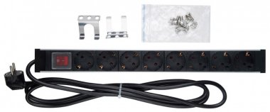 Фотография товара 'Hyperline 459583 SHZ19-8SH-S-2.5EU Блок розеток для 19" шкафов, горизонтальный, 8 розеток Schuko'