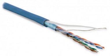 Фотография товара 'Hyperline Кабель витая пара, экранированная F/UTP, категория 5e, 4 пары (26 AWG), многожильный (patch), FUTP4-C5E-P26-IN-LSZH-BL-305'