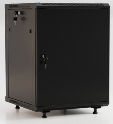 Фотография товара 'Hyperline Шкаф настенный 19-дюймовый (19"), 15U, 787x600х450мм, металлическая передняя дверь с замком, TWB-FC-1545-SR-RAL9004'