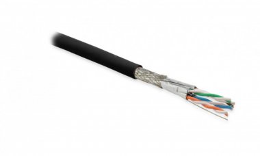 Фотография товара 'Hyperline Кабель витая пара, экранированная (S/FTP), категория 6a SFTP4-C6A-S23-OUT-PE-BK-500'