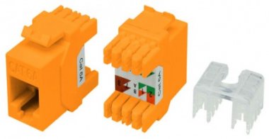 Фотография товара 'Hyperline Вставка Keystone Jack RJ-45(8P8C), категория 5e, тип 180 градусов, KJ8-8P8C-C5e-180-OR'