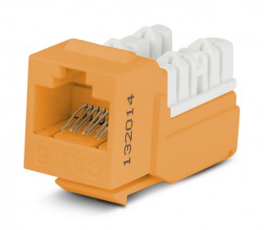 Фотография товара 'Hyperline Вставка Keystone Jack RJ-45(8P8C), категория 6, 110 IDC, заделка с помощью NE-TOOL, KJNE-8P8C-C6-90-OR'
