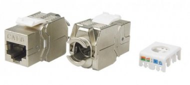Фотография товара 'Hyperline Вставка Keystone Jack RJ-45(8P8C), категория 6, экранированная, тип 180 градусов, Toolless, KJ8-8P8C-C6-180-TLS-SH-F-WH'