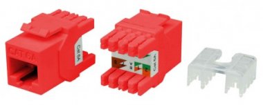Фотография товара 'Hyperline Вставка Keystone Jack RJ-45(8P8C), категория 6a (10G), тип 180 градусов, KJ8-8P8C-C6A-180-RD'