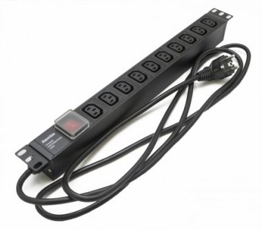 Фотография товара 'Hyperline Блок розеток для 19" шкафов, горизонтальный, с выключателем с подсветкой, 10хIEC 320 C13, 10A, 250В, SHE19-10IEC-S-2.5EU'