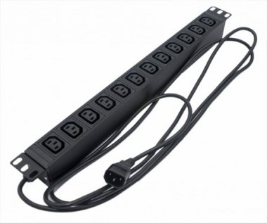 Фотография товара 'Hyperline Блок розеток для 19" шкафов, горизонтальный, 12хIEC 320 C13, 10A, 250В, кабель питания 3х1.0мм2, SHE19-12IEC-2.5IEC'