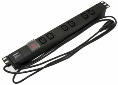 Фотография товара 'Hyperline Блок розеток для 19" шкафов, горизонтальный, с выключателем с подсветкой, 6хIEC 320 C13, 10A, 250В, SHE19-6IEC-S-2.5IEC'