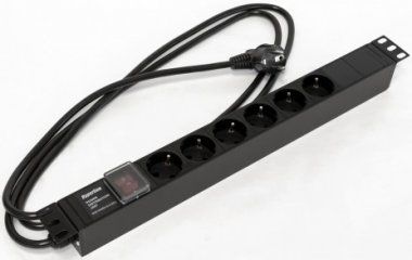 Фотография товара 'Hyperline Блок розеток для 19" шкафов, горизонтальный, с выключателем с подсветкой, 6 розеток Schuko (16A), 250В, SHE19-6SH-S-2.5EU'