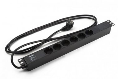 Фотография товара 'Hyperline Блок розеток для 19" шкафов, горизонтальный, 6 розеток Schuko (16A), 250В, кабель питания 3х1.5мм2, SHE19-6SH-2.5EU'