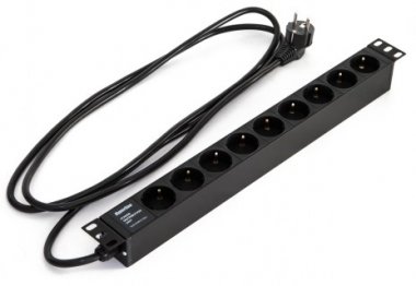 Фотография товара 'Hyperline Блок розеток для 19" шкафов, горизонтальный, 9 розеток Schuko (16A), 250В, кабель питания 3х1.5мм2, SHE19-9SH-2.5EU'