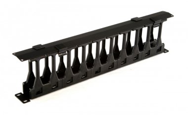 Фотография товара 'Hyperline 481518 CMF-1U-FPL106-MCOV-RAL9005 Кабельный организатор с крышкой, глубина 106 мм'