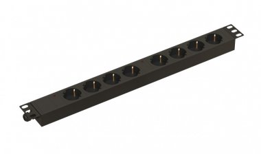 Фотография товара 'Hyperline 481811 SHE19-8SH-I-CB Блок розеток для 19" шкафов, горизонтальный, 8 розетки Schuko'