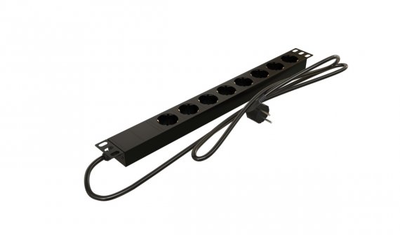 Фотография товара 'Hyperline 529007 SHE19-8SH-16-2.0EU Блок розеток 19", 8 розеток Schuko, 16A, кабель питания 2,0 метра (3х1,5мм2)'