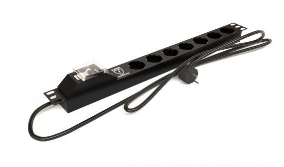 Фотография товара 'Hyperline 457836 SHE19-7SH-BF-2.5EU Блок розеток для 19" шкафов, горизонтальный, 7 розеток Schuko'