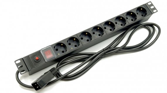 Фотография товара 'Hyperline 484604 SHE19-8SH-SR-2.5AIEC Блок розеток для 19" шкафов, горизонтальный, 8 розеток Schuko, 16A, 250В'