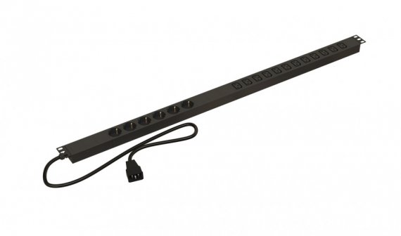 Фотография товара 'Hyperline 488076 SHE-6SH-12IEC-2.5AIEC Блок розеток, вертикальный, 6 розеток Schuko, 12 розеток IEC320 C13'