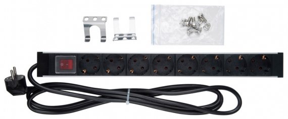 Фотография товара 'Hyperline 459583 SHZ19-8SH-S-2.5EU Блок розеток для 19" шкафов, горизонтальный, 8 розеток Schuko'