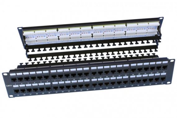 Фотография товара 'Hyperline Патч-панель 19 2U, 48 портов RJ-45, категория 6 PP3-19-48-8P8C-C6-110D'
