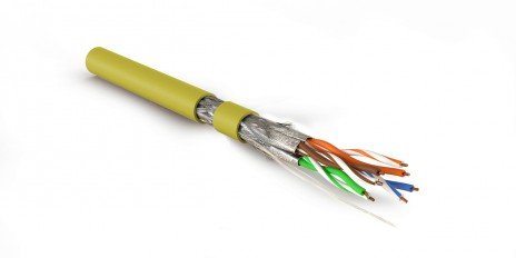 Фотография товара 'Hyperline Кабель витая пара, экранированная S/FTP, категория 7(600MHz), 4 пары (23 AWG), одножильный (solid), SFTP4-C7-S23-IN-LSZH-YL-500'