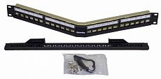 Фотография товара 'Hyperline Модульная патч-панель 19", 24 порта, угловая, 1U, для экранированных и неэкранированных модулей Keystone Jack, PPBL4A-19-24-SH-RM'