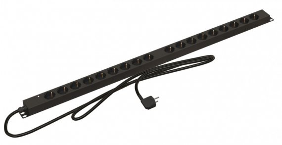 Фотография товара 'Hyperline 397014 SHE-18SH-I-2.5EU Блок розеток, вертикальный, 18 розеток, индикатор, кабель питания 2.5м'