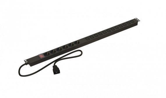 Фотография товара 'Hyperline 452730 SHE-6SH-12IEC-S-2.5AIEC Блок розеток, вертикальный, 6 розеток Schuko, 12 розеток IEC320 C13'