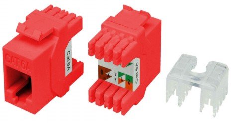 Фотография товара 'Hyperline Вставка Keystone Jack RJ-45(8P8C), категория 5e, тип 180 градусов, KJ8-8P8C-C5e-180-RD'