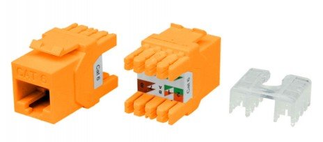 Фотография товара 'Hyperline Вставка Keystone Jack RJ-45(8P8C), категория 6, тип 180 градусов, KJ8-8P8C-C6-180-OR'