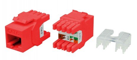 Фотография товара 'Hyperline Вставка Keystone Jack RJ-45(8P8C), категория 6, тип 180 градусов, KJ8-8P8C-C6-180-RD'