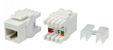 Фотография товара 'Hyperline Вставка Keystone Jack RJ-45(8P8C), категория 6, тип 180 градусов, KJ8-8P8C-C6-180-WH'