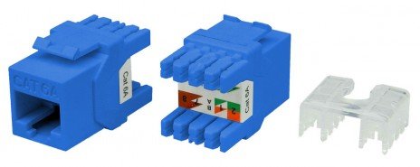 Фотография товара 'Hyperline Вставка Keystone Jack RJ-45(8P8C), категория 6a (10G), тип 180 градусов, KJ8-8P8C-C6A-180-BL'