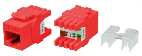 Фотография товара 'Hyperline Вставка Keystone Jack RJ-45(8P8C), категория 6a (10G), тип 180 градусов, KJ8-8P8C-C6A-180-RD'