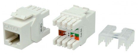 Фотография товара 'Hyperline Вставка Keystone Jack RJ-45(8P8C), категория 6a (10G), тип 180 градусов, KJ8-8P8C-C6A-180-WH'