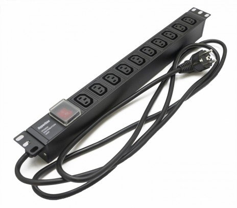 Фотография товара 'Hyperline Блок розеток для 19" шкафов, горизонтальный, с выключателем с подсветкой, 10хIEC 320 C13, 10A, 250В, SHE19-10IEC-S-2.5EU'