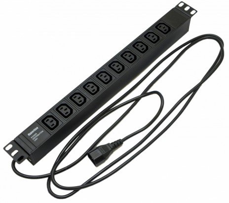 Фотография товара 'Hyperline Блок розеток для 19" шкафов, горизонтальный, 10хIEC 320 C13, 10A, 250В, кабель питания 3х1.0мм2, SHE19-10IEC-2.5IEC'
