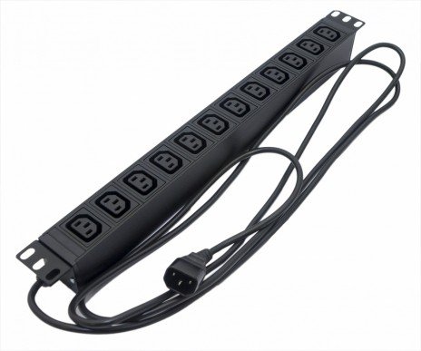 Фотография товара 'Hyperline Блок розеток для 19" шкафов, горизонтальный, 12хIEC 320 C13, 10A, 250В, кабель питания 3х1.0мм2, SHE19-12IEC-2.5IEC'