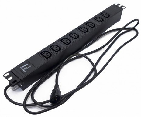 Фотография товара 'Hyperline Блок розеток для 19" шкафов, горизонтальный, 8хIEC 320 C13, 10A, 250В, кабель питания 3х1.0мм2, SHE19-8IEC-2.5IEC'