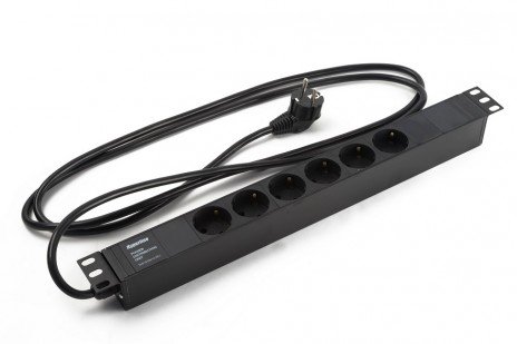 Фотография товара 'Hyperline Блок розеток для 19" шкафов, горизонтальный, 6 розеток Schuko (16A), 250В, кабель питания 3х1.5мм2, SHE19-6SH-2.5EU'