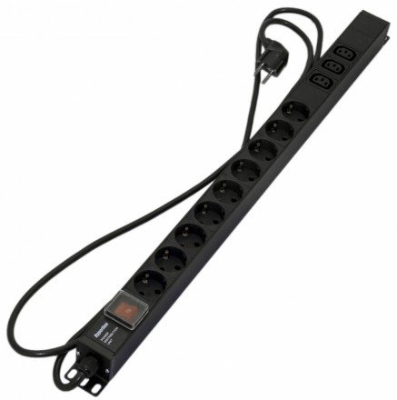 Фотография товара 'Hyperline Блок розеток, 9 розеток Schuko+3хIEC320 C13, 16А, 250В, с выключателем, кабель питания 3х1.5мм2, SHE-9SH-3IEC-S-2.5EU'