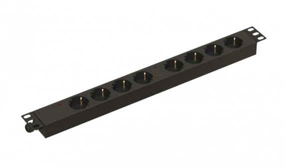 Фотография товара 'Hyperline 481811 SHE19-8SH-I-CB Блок розеток для 19" шкафов, горизонтальный, 8 розетки Schuko'