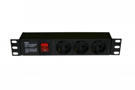 Фотография товара 'Hyperline Блок розеток для 10 шкафов, горизонтальный, с выключателем с подсветкой SHE10-3SH-S-IEC'