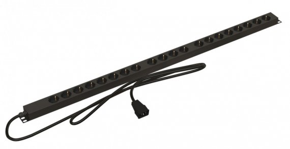 Фотография товара 'Hyperline 454143 SHE-20SH-2.5IEC Блок розеток, вертикальный, 20 розеток Schuko, кабель питания 2,5м'