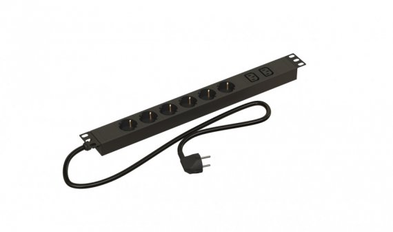 Фотография товара 'Hyperline 500280 SHE19-6SH-2IEC-2.5EU Блок розеток для 19" шкафов, горизонтальный, 6 розеток Schuko'