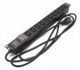 Hyperline Блок розеток для 19" шкафов, горизонтальный, с выключателем с подсветкой, 10хIEC 320 C13, 10A, 250В, SHE19-10IEC-S-2.5EU