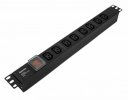 Hyperline Блок розеток для 19" шкафов, горизонтальный, с выключателем с подсветкой, 8хIEC 320 C13, 10A, 250В, без кабеля питания, SHE19-8IEC-S-IEC