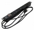 Hyperline Блок розеток для 19" шкафов, горизонтальный, с выключателем с подсветкой, 8хIEC 320 C13, 16A, 250В, кабель питания 3х1.5мм2, SHE19-8IEC-S-2.5EU