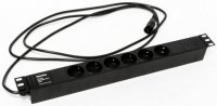 Hyperline Блок розеток для 19" шкафов, горизонтальный, 6 розеток Schuko (10A), 250В, кабель питания 3х1.0мм2, SHE19-6SH-2.5IEC