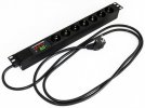 Hyperline Блок розеток для 19" шкафов, горизонтальный, амперметр/вольтметр, 7 розеток Schuko (16A), 250В, кабель питания 3х1.5мм2, SHE19-7SH-AV-2.5EU